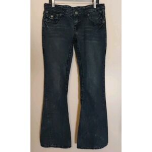 True Religion Blue Wash Distress Bell Bottom Low Rise Denim Jean Size 31 Fits 34
